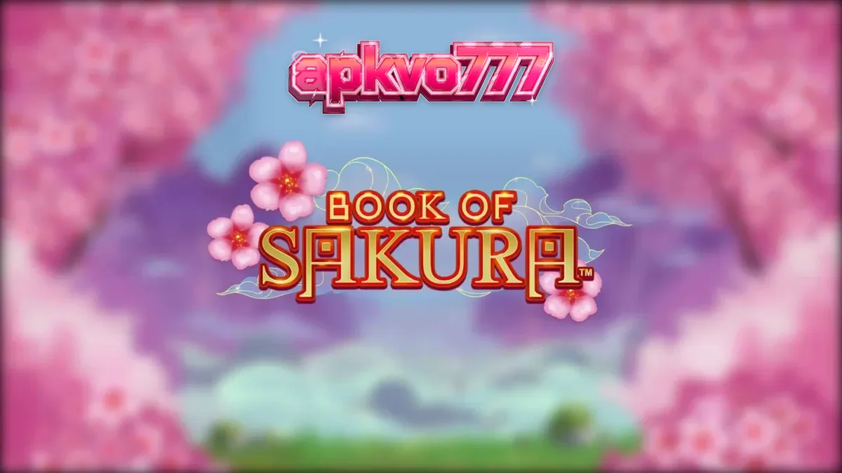 Pemandangan estetis slot Book of Sakura dengan latar belakang bunga sakura dan simbol tradisional.