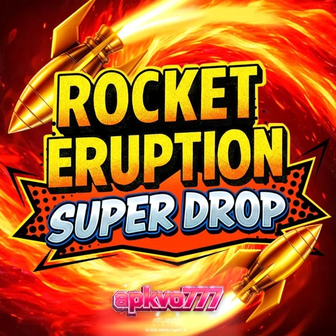 Tampilan antarmuka permainan slot Rocket Eruption Super Drop dengan tema gunung berapi.